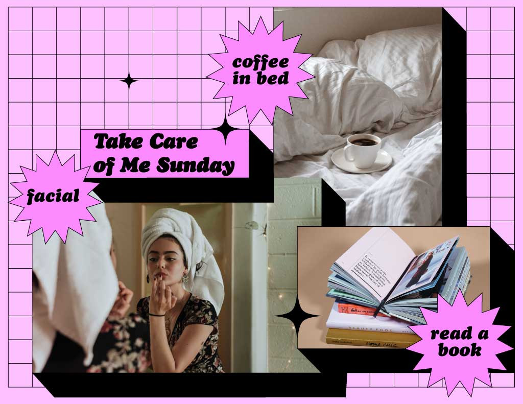Template Relaxing Self-Care Sunday Poster with Pink Highlights