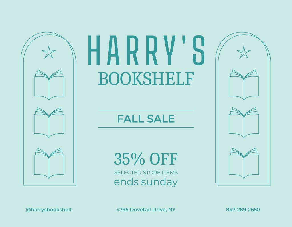 Autumn Book Sale Ad in Teal Simplicity