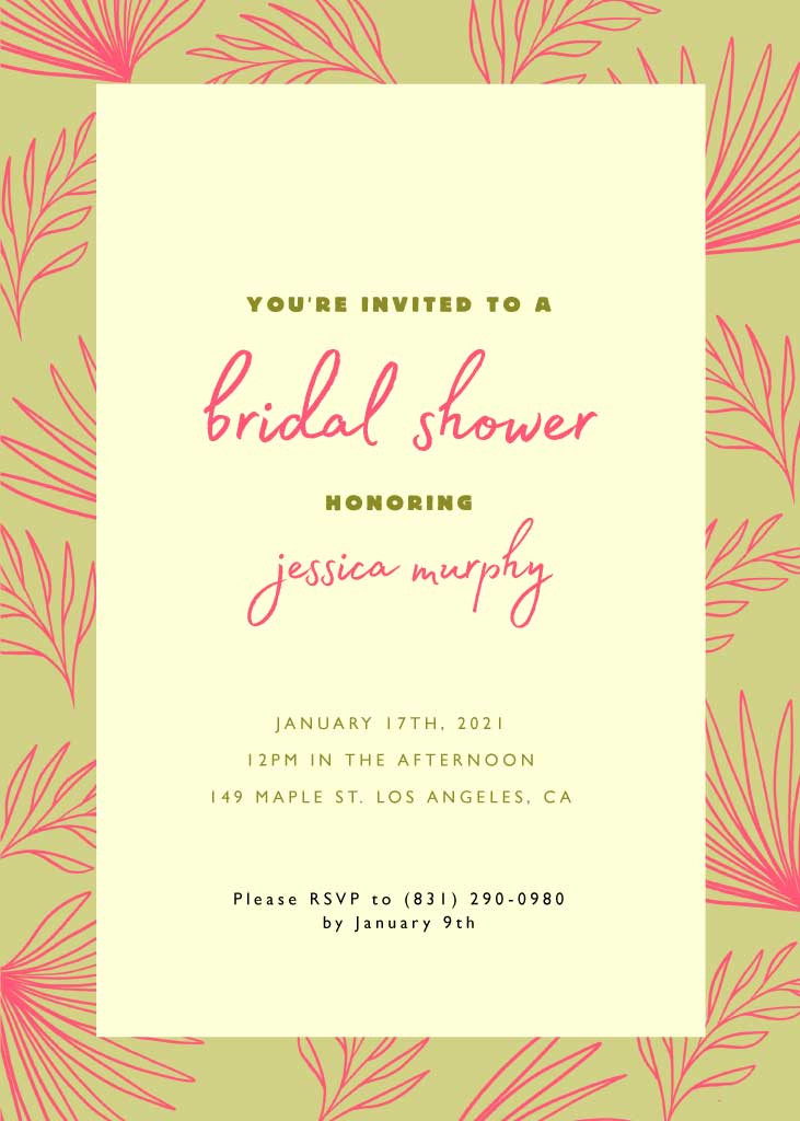 Template Elegant Green and Pink Bridal Shower Invitation Post