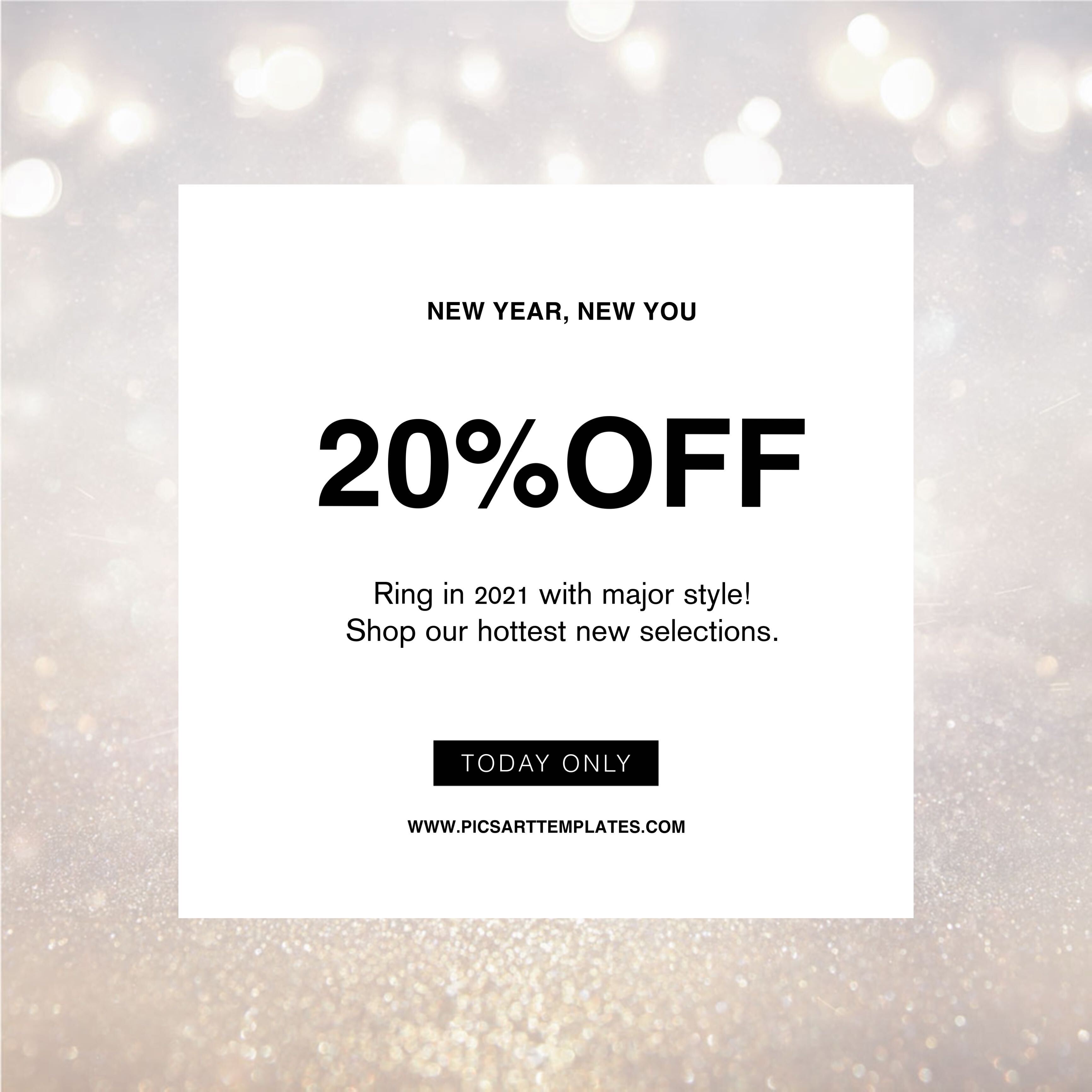 Stylish New Year Sale Ad Template with Sparkling White