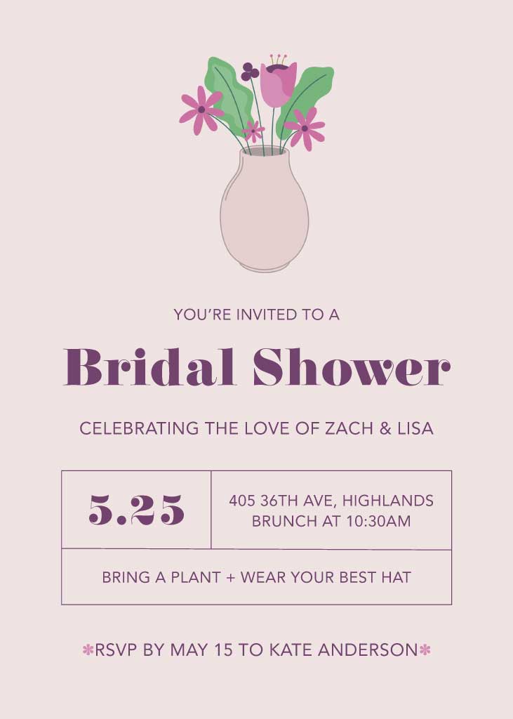 Template Elegant Mauve Bridal Shower Invitation Post