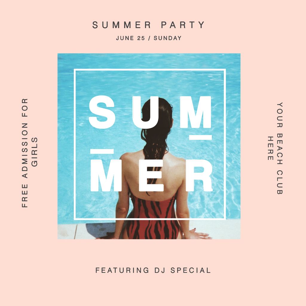 Sizzling Summer Party Poster in Blue and Pink