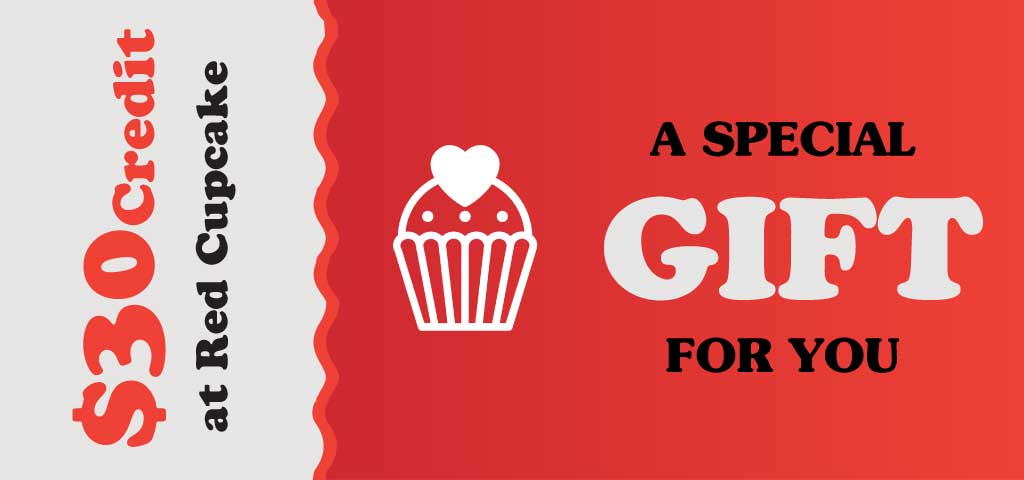 Red and Grey Cupcake Voucher Design