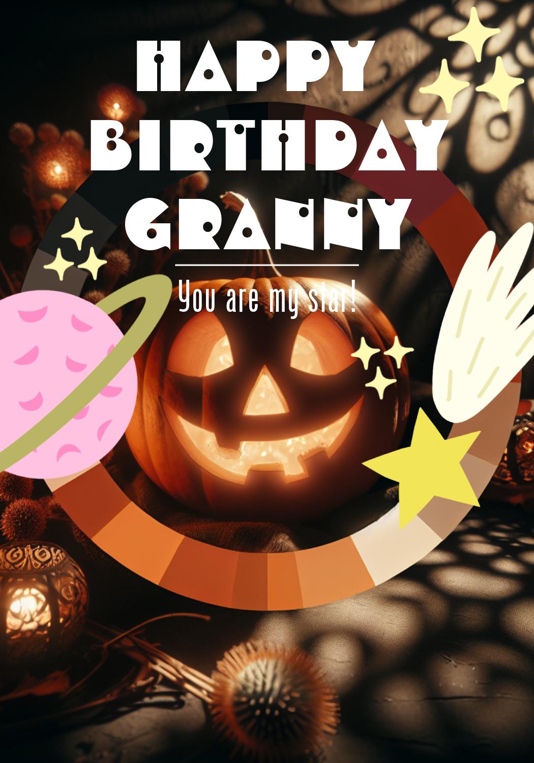 Cheerful Birthday Granny Poster in Pink and Purple