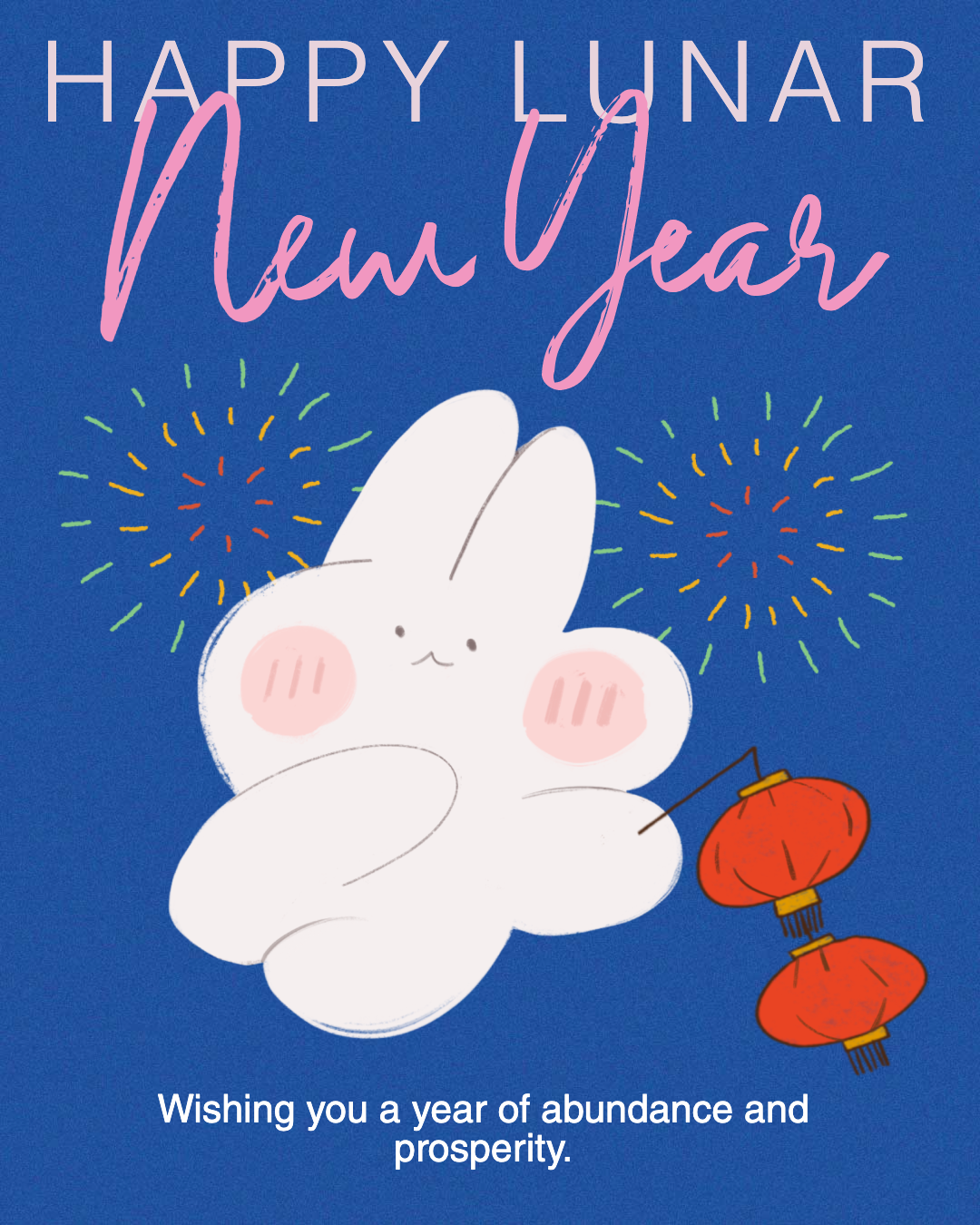 Cheerful Lunar New Year Greetings Poster Blue and Pink