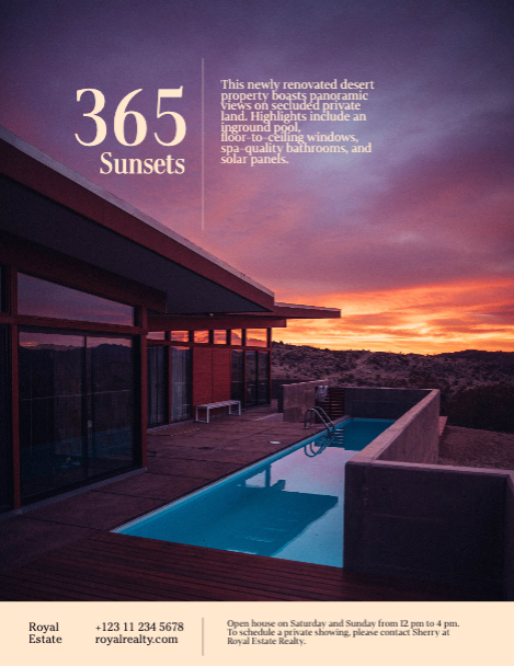 Modern Home Sale Poster with Pink Sunset