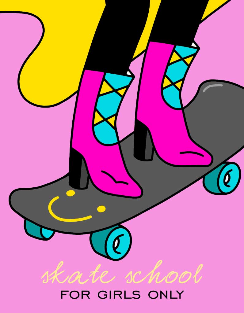 Bold Pink and Yellow Skate School Poster