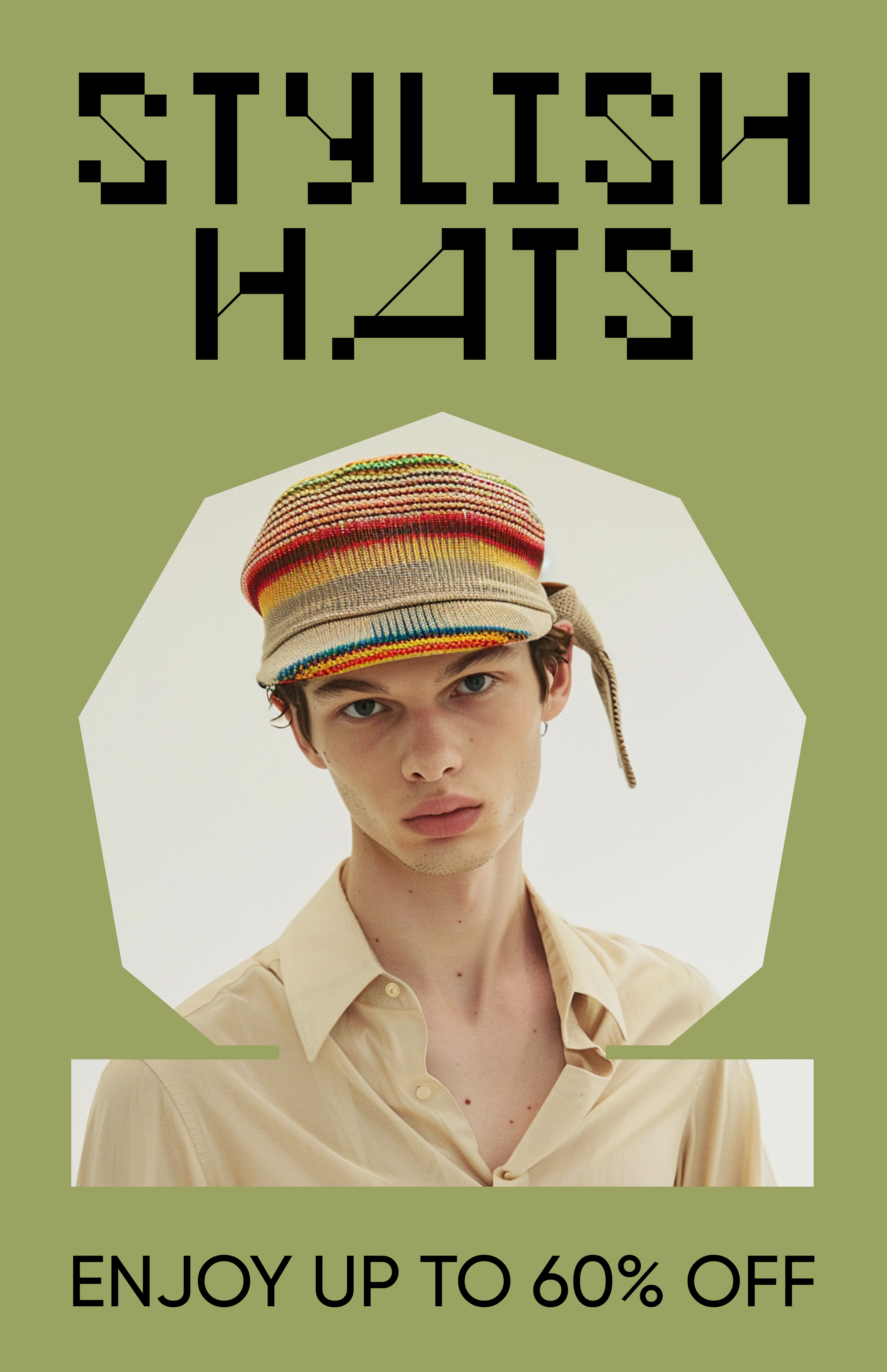 Template Trendy Olive Green Hat Sale Poster