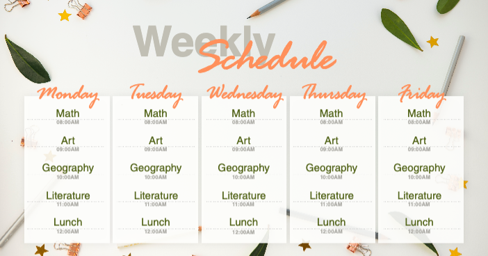 Template Chic Orange Weekly Schedule Poster Design