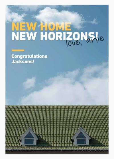 Template Sky Blue Housewarming Celebration Postcard Design