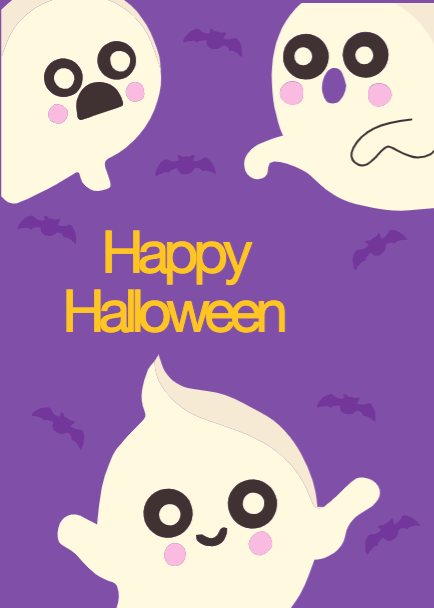 Cute Ghostly Halloween Poster Purple and Yellow