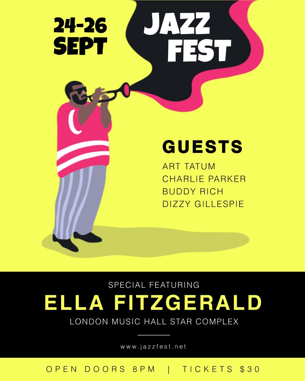 Swinging Jazz Fest Poster with Vibrant Yellow