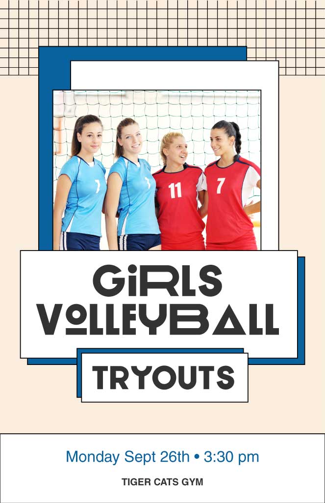 Dynamic Blue Volleyball Tryouts Poster Design