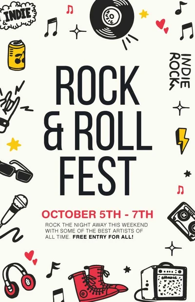 Template Black and White Rock Music Festival Poster