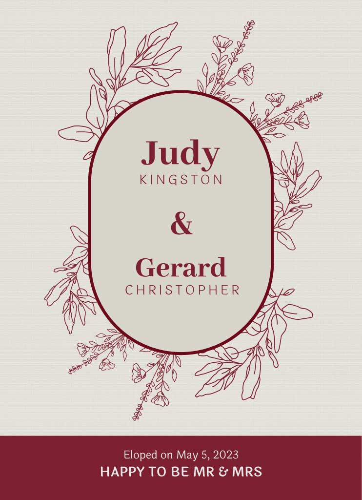 Elegant Wedding Announcement Poster in Maroon and Beige